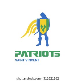 Vector Saint Vincent and the Grenadines Flag Patriots Soldier Logo. Mascot Character Design. Memorial Day Army man with Shield. Vector Freedom Leader Logo illustration