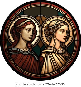 Vector of Saints Perpetua and Felicity, round stained glass window