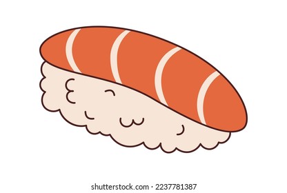 Sushi de sake vectorial en estilo retro. Sushi de nigiri de Groovy 70.
