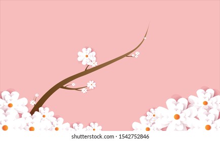 Vector sakura flower with shadows and highlights. Paper cut. Cherry blossom