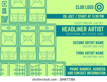 vector salad green night party music concert flyer template horn speakers minimal design