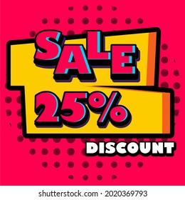 
Vektorverkauf 25% Rabatt, Comic-Thema, volle Farbe