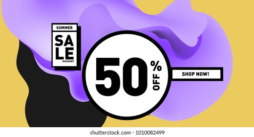 Vector sale 50% discount and promotion banner. Fluid and liquid colorful background design template. Eps10.
