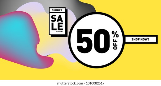 Vector sale 50% discount and promotion banner. Fluid and liquid colorful background design template. Eps10.
