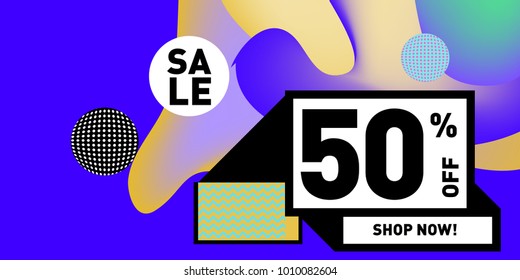 Vector sale 50% discount and promotion banner. Fluid and liquid colorful background design template. Eps10.