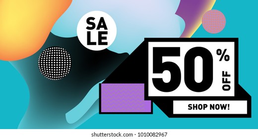 Vector sale 50% discount and promotion banner. Fluid and liquid colorful background design template. Eps10.