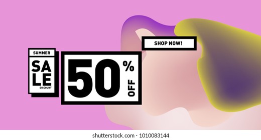Vector sale 50% discount and promotion banner. Fluid and liquid colorful background design template. Eps10.