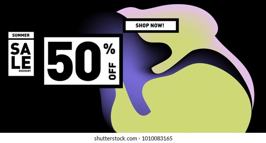 Vector sale 50% discount and promotion banner. Fluid and liquid colorful background design template. Eps10.