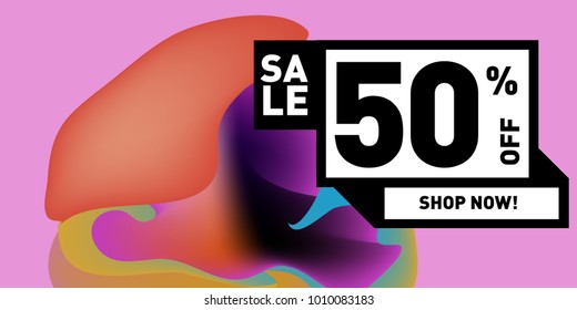 Vector sale 50% discount and promotion banner. Fluid and liquid colorful background design template. Eps10.