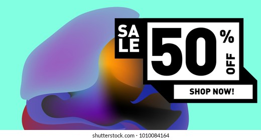 Vector sale 50% discount and promotion banner. Fluid and liquid colorful background design template. Eps10.