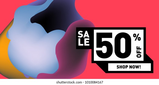 Vector sale 50% discount and promotion banner. Fluid and liquid colorful background design template. Eps10.