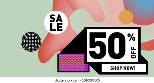 Vector sale 50% discount and promotion banner. Fluid and liquid colorful background design template. Eps10.