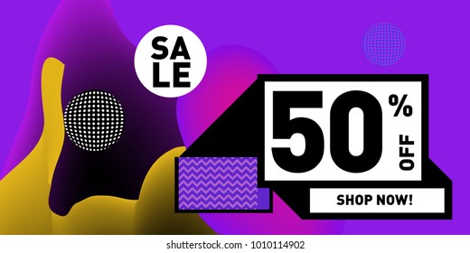 Vector sale 50% discount and promotion banner. Fluid and liquid colorful background design template. Eps10.