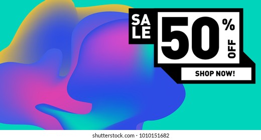 Vector sale 50% discount and promotion banner. Fluid and liquid colorful background design template. Eps10.