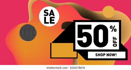 Vector sale 50% discount and promotion banner. Fluid and liquid colorful background design template. Eps10.