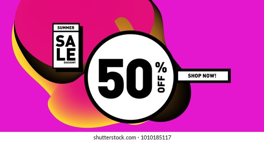 Vector sale 50% discount and promotion banner. Fluid and liquid colorful background design template. Eps10.