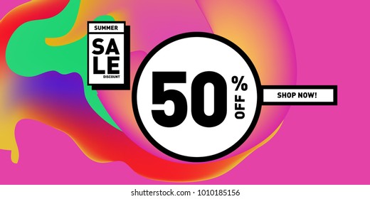 Vector sale 50% discount and promotion banner. Fluid and liquid colorful background design template. Eps10.