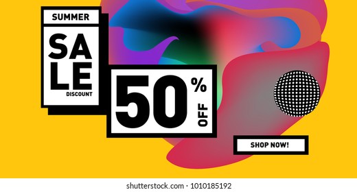 Vector sale 50% discount and promotion banner. Fluid and liquid colorful background design template. Eps10.