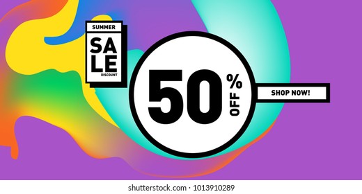Vector sale 50% discount and promotion banner. Fluid and liquid colorful background design template. Eps10.