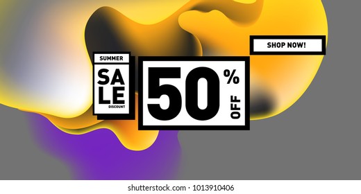 Vector sale 50% discount and promotion banner. Fluid and liquid colorful background design template. Eps10.