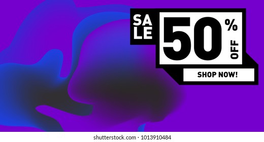 Vector sale 50% discount and promotion banner. Fluid and liquid colorful background design template. Eps10.