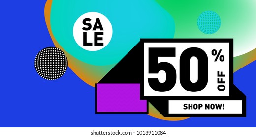 Vector sale 50% discount and promotion banner. Fluid and liquid colorful background design template. Eps10.