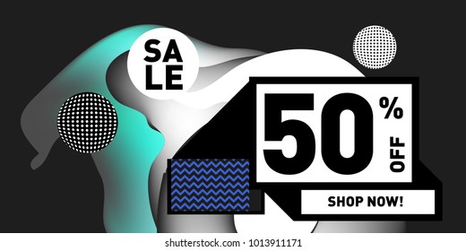 Vector sale 50% discount and promotion banner. Fluid and liquid colorful background design template. Eps10.