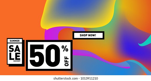 Vector sale 50% discount and promotion banner. Fluid and liquid colorful background design template. Eps10.
