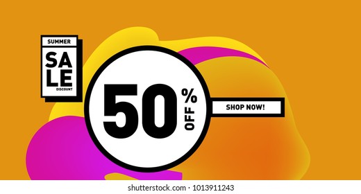 Vector sale 50% discount and promotion banner. Fluid and liquid colorful background design template. Eps10.