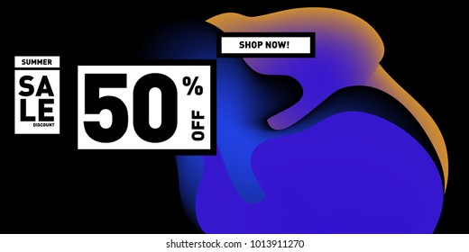 Vector sale 50% discount and promotion banner. Fluid and liquid colorful background design template. Eps10.