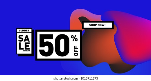 Vector sale 50% discount and promotion banner. Fluid and liquid colorful background design template. Eps10.