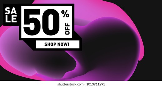 Vector sale 50% discount and promotion banner. Fluid and liquid colorful background design template. Eps10.