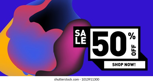 Vector sale 50% discount and promotion banner. Fluid and liquid colorful background design template. Eps10.