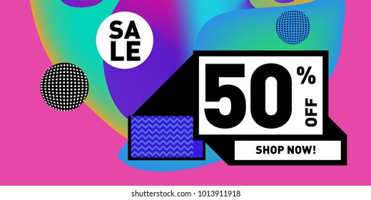 Vector sale 50% discount and promotion banner. Fluid and liquid colorful background design template. Eps10.