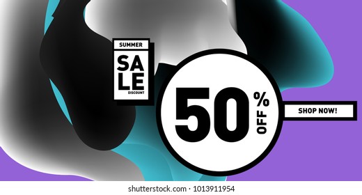 Vector sale 50% discount and promotion banner. Fluid and liquid colorful background design template. Eps10.