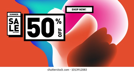 Vector sale 50% discount and promotion banner. Fluid and liquid colorful background design template. Eps10.