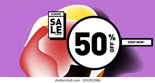 Vector sale 50% discount and promotion banner. Fluid and liquid colorful background design template. Eps10.