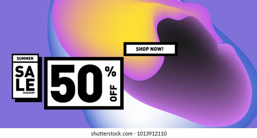 Vector sale 50% discount and promotion banner. Fluid and liquid colorful background design template. Eps10.