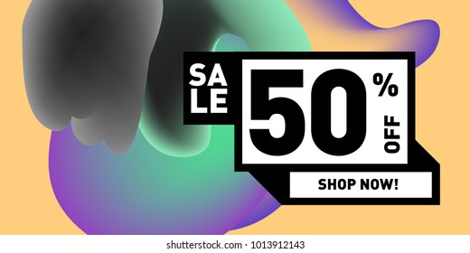 Vector sale 50% discount and promotion banner. Fluid and liquid colorful background design template. Eps10.