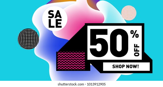 Vector sale 50% discount and promotion banner. Fluid and liquid colorful background design template. Eps10.