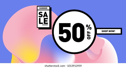 Vector sale 50% discount and promotion banner. Fluid and liquid colorful background design template. Eps10.