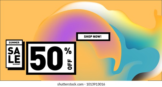 Vector sale 50% discount and promotion banner. Fluid and liquid colorful background design template. Eps10.