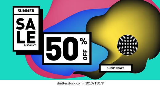 Vector sale 50% discount and promotion banner. Fluid and liquid colorful background design template. Eps10.
