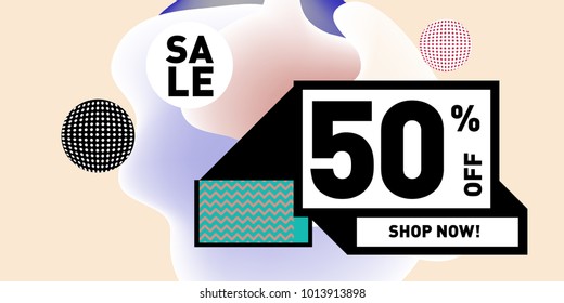 Vector sale 50% discount and promotion banner. Fluid and liquid colorful background design template. Eps10.