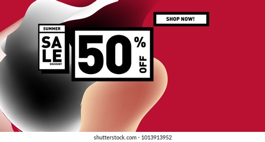 Vector sale 50% discount and promotion banner. Fluid and liquid colorful background design template. Eps10.