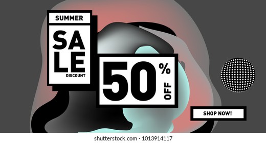Vector sale 50% discount and promotion banner. Fluid and liquid colorful background design template. Eps10.
