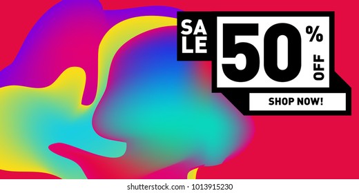 Vector sale 50% discount and promotion banner. Fluid and liquid colorful background design template. Eps10.