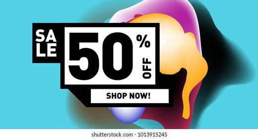 Vector sale 50% discount and promotion banner. Fluid and liquid colorful background design template. Eps10.