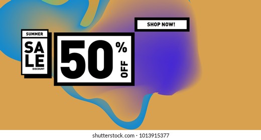 Vector sale 50% discount and promotion banner. Fluid and liquid colorful background design template. Eps10.