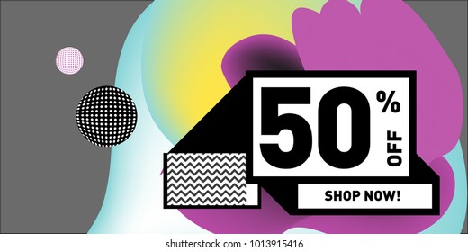 Vector sale 50% discount and promotion banner. Fluid and liquid colorful background design template. Eps10.